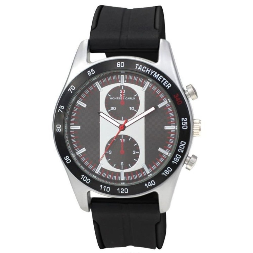 48mm Montres Carlo Silicone Band Military Silver Black Quartz Luxury Dress Watch